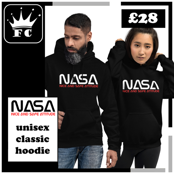 NASA Nice and Safe Attitude Unisex Hoodie (White/Red logo)