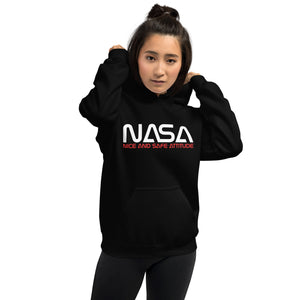 Sudadera con capucha unisex de actitud agradable y segura de la NASA (logotipo blanco/rojo)