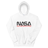 Sudadera con capucha unisex de actitud agradable y segura de la NASA (logotipo negro/rojo)